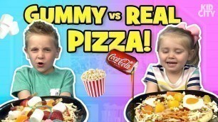 'Gummy Food vs Real Food PIZZA Challenge!!! Family Fun by KIDCITY'