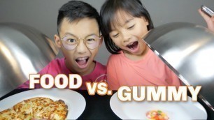 'REAL FOOD vs. GUMMY Challenges Brother vs. Sister Mukbang | N.E Let\'s Eat'