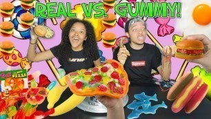 'GUMMY VS. REAL FOOD CHALLENGE!!! (SIS VS  BRO EDITION)'