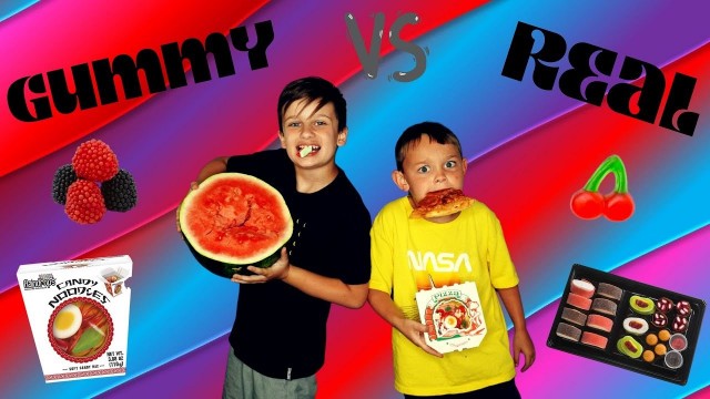 'Gummy Food vs. Real Food Challenge! *EATING GIANT GUMMY FOOD* Last day of school!!!'