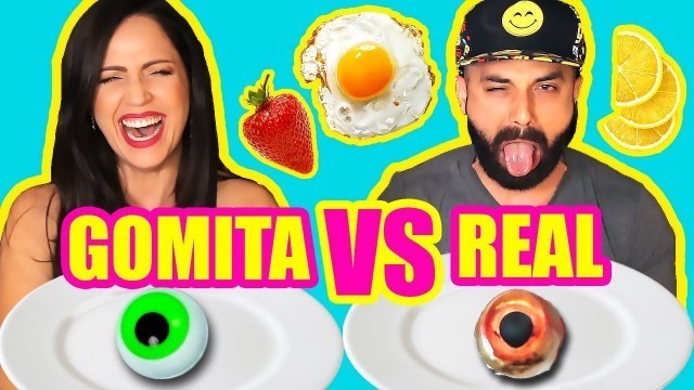 'COMIDA de GOMA vs REAL! COMER OJO...OH NO! RETO SandraCiresArt - Gummy Food Challenge'