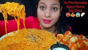 'Eating 2x Spicy Fire Noodles, Momo | Noodles Eating Challenge | Food Challenge | Foodie Jd'