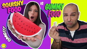 'SQUISHY FOOD VS GUMMY FOOD CHALLENGE!! Juguetes Squishy vs Gominolas!! Momentos Divertidos'