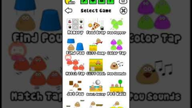 'Pou Games Pou Popper No more space! Food Drop Pou ate a bad thing! Game Over Memory Time\'s up!'