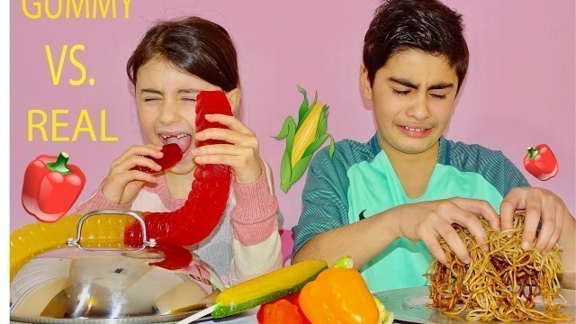 'Gummy Food VS Real Food Challenge Videos Of Bad Reaction To  Peppers| Bro Vs Sis| Candy Challenge'