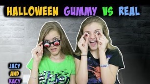 'Halloween Gummy vs Real Challenge ~ Jacy and Kacy'