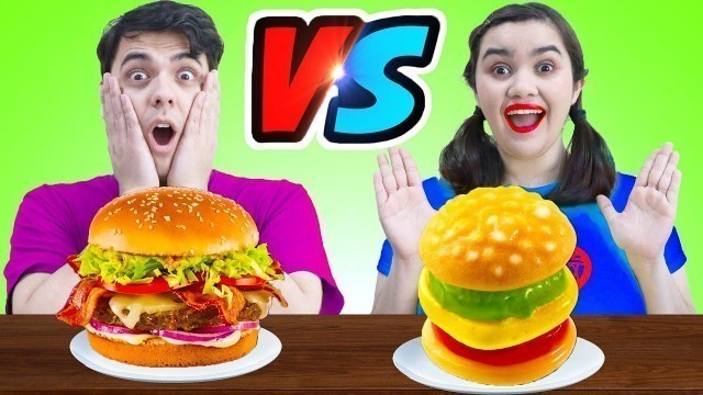 'REAL VS GUMMY FOOD CHALLENGE FOR 24 HOURS | FUNNY MUKBANG & CRAZY SITUATION BY CRAFTY HACKS'