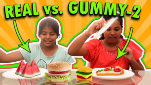 'Gummy vs Real Food Challenge 2 | youtuber kids l Twin Sister Anu And Ayu'