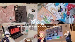 'manga unboxing, jujutsu kaisen tshirts, lots of food and anime | vlog'