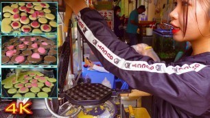 'Beautiful Girl Selling Hong Kong\'s Famous Egg Bubble Waffle - នំពុម្ពហុងកុង - Cambodian Street Food'