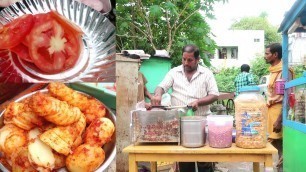 'Tasty Evening Snacks at Rajahmundry | rs 25 tomato, onion slice | ramesh mixture Bandi | street food'