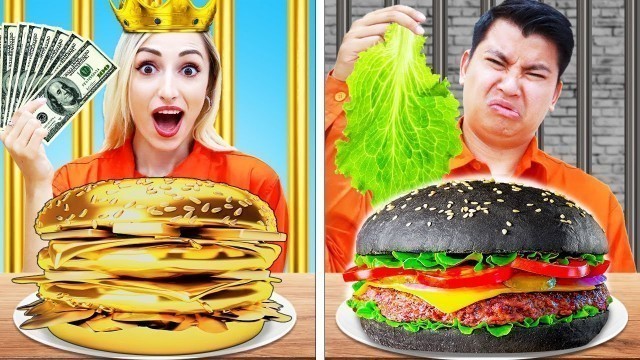 'EXPENSIVE VS CHEAP FOOD CHALLENGE IN JAIL | RICH VS BROKE SNACKS FUNNY SITUATIONS & FOOD WARS'