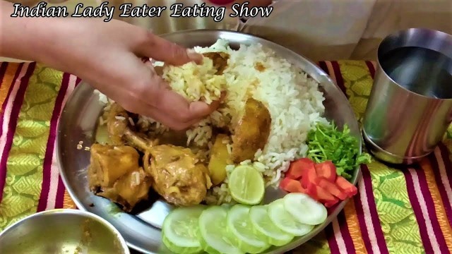 'Simple & Common Indian Food Eating Show | Chicken Curry, Cucumber, Coriander, Carrot with Rice'