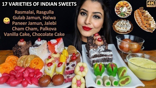 'Indian Sweets Mithai - Eating Rasgulla,Gulab Jamun,Rasmalai,Malai Sandwich | ASMR Mukbang Challenge'