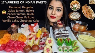 'Indian Sweets Mithai - Eating Rasgulla,Gulab Jamun,Rasmalai,Malai Sandwich | ASMR Mukbang Challenge'