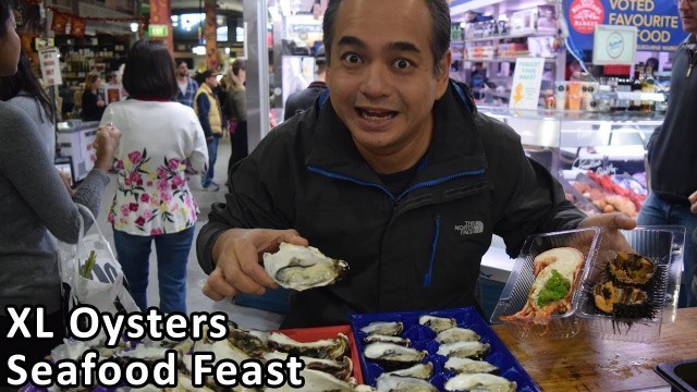 'HUGE XL OYSTERS Fresh Seafood Feast at South Melbourne Market - Australian Food Tour'